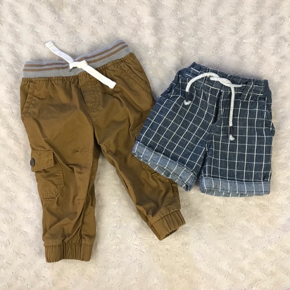Cat & Jack Jogger Pants & Plaid Shorts 12 Months - Picture 1 of 5